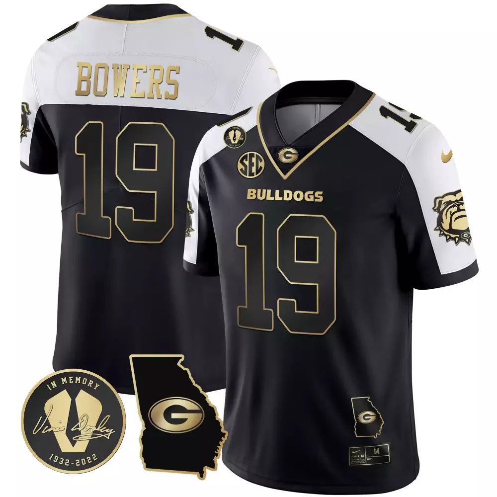 Brock Bowers 19 Georgia Bulldogs Jersey Black In Memory Of Vince Dooley 1932-2022