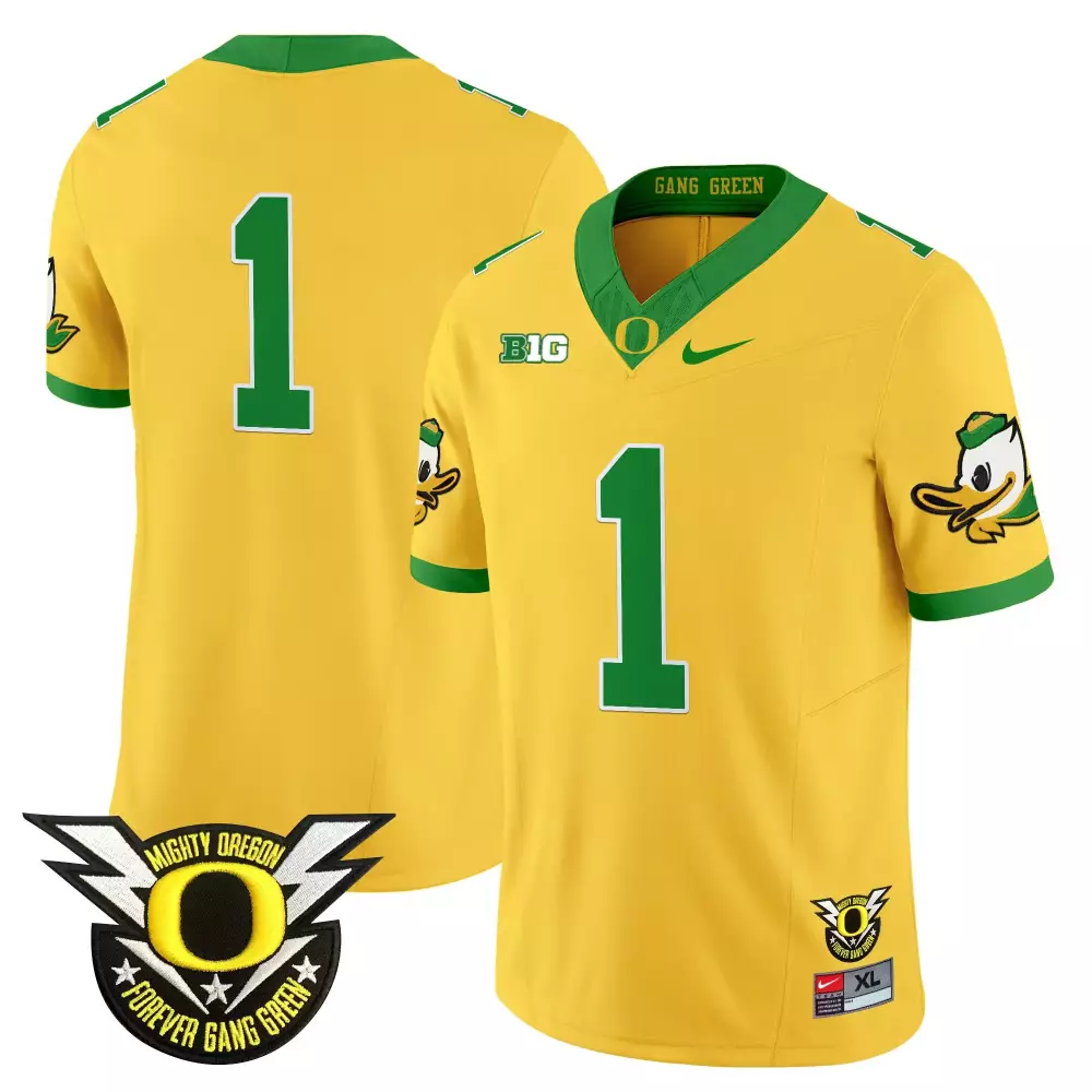 Custom Oregon Ducks 1 Jersey Yellow Mighty Forever Gang Green Vapor All Stitched