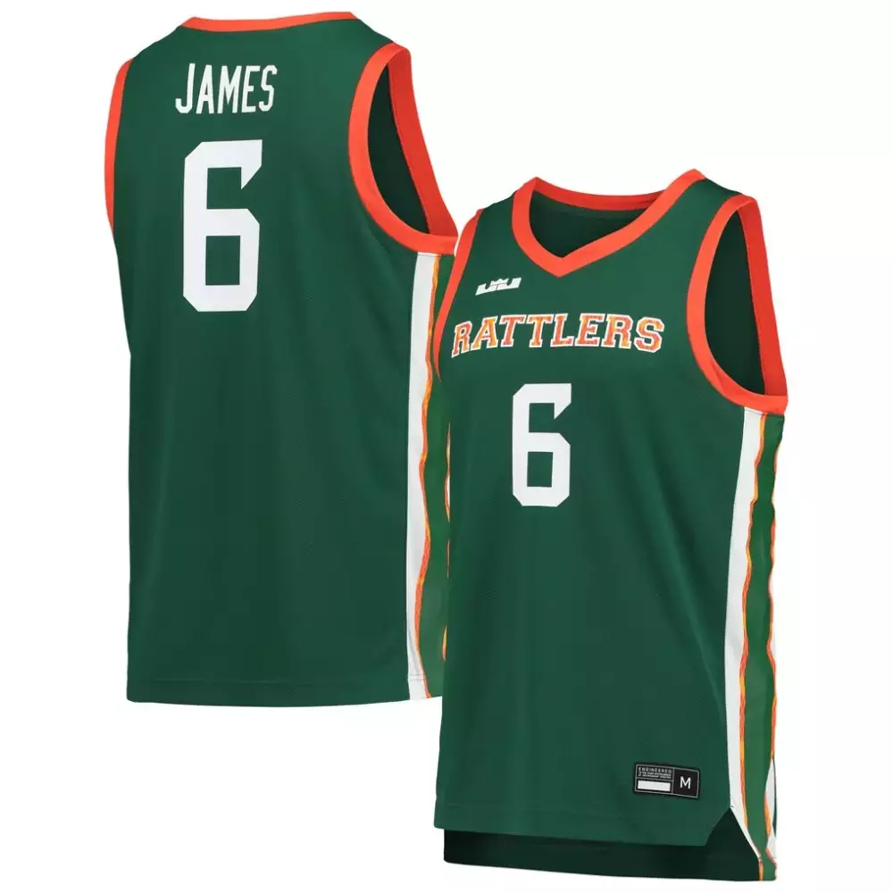 James 6 Rattlers Jersey Green Men Split Design White Orange Replica