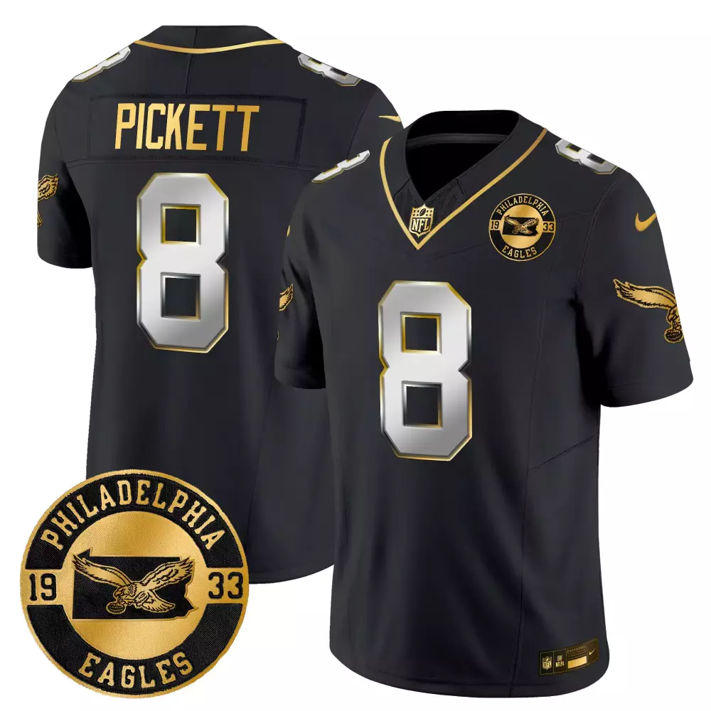 Kenny Pickett 8 Jersey Black Philadelphia Eagles 1933 Men NFL Gold Silver Limited