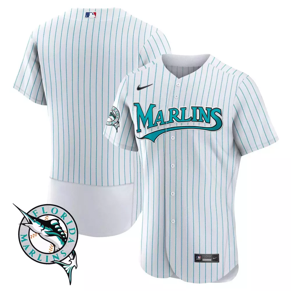 Miami Marlins Jersey White Men Teal All Stitched Vapor