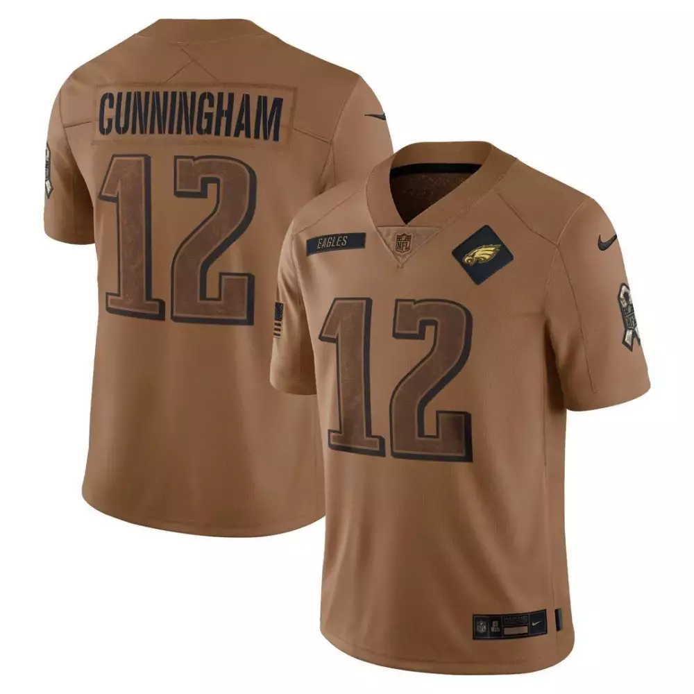 Randall Cunningham 12 Eagles Jersey Brown Salute To Service Us Flag 2023 Men NFL