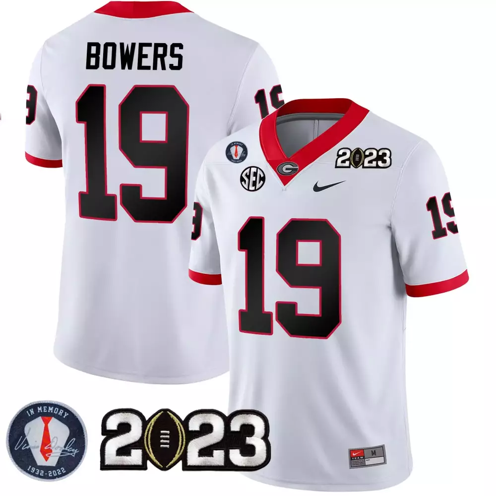 Brock Bowers 19 Georgia Bulldogs Jersey White 2023 Championship Memory 1932-2022