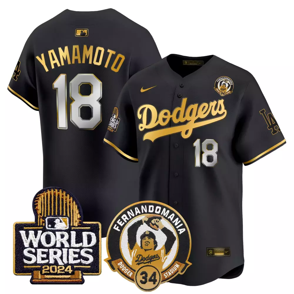 Yamamoto Fernando 18 Dodgers Jersey Black World Series 2024 Mania Men Gold White