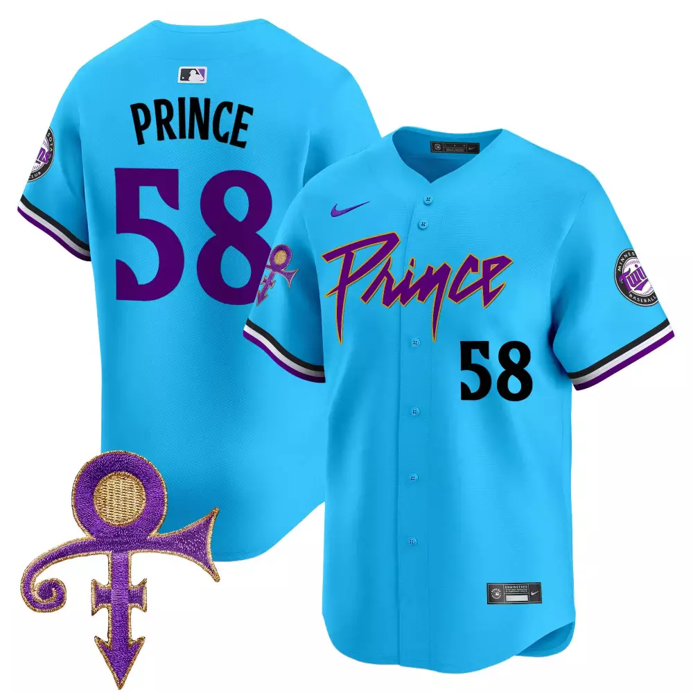 Prince 58 Minnesota Twins Jersey Light Blue Symbol Men Purple White Black All Stitched