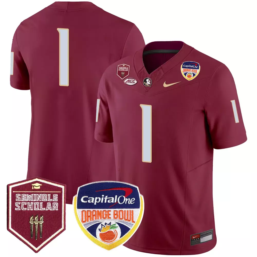 Custom Florida State Seminoles 1 Jersey Maroon Orange Bowl Capital One Seminole Scholar 2023