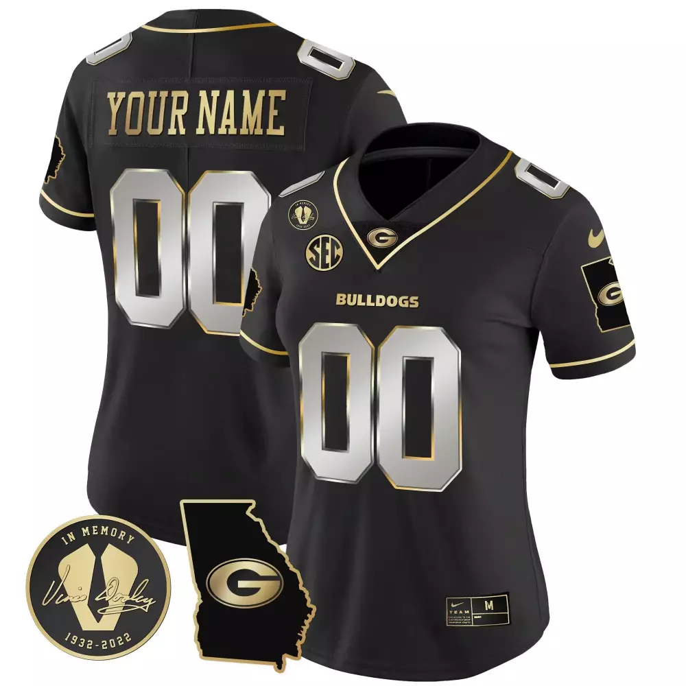 Custom Bulldogs Jersey Black Vince Dooley Memorial Women Gold Silver Limited Vapor