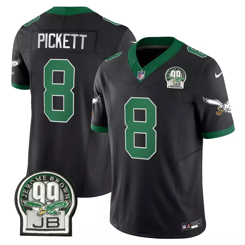 Kenny Pickett 8 Eagles Jersey Black NFL 100th Season Jerome Brown Men Green Alternate