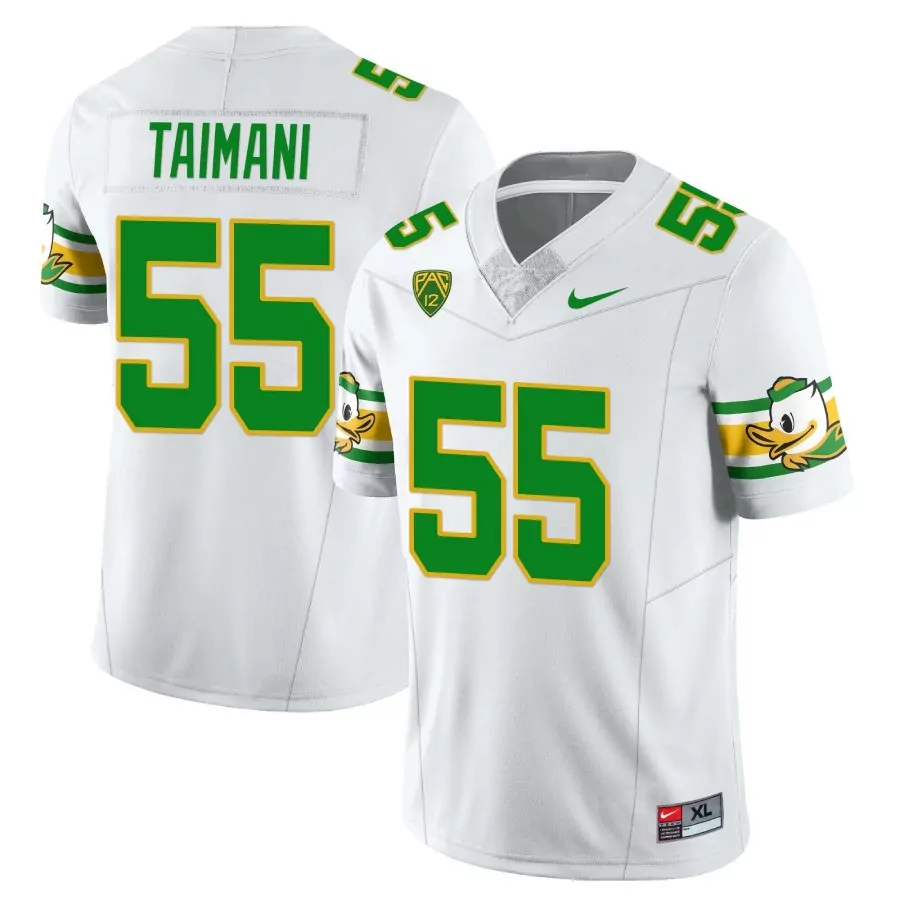 Taimani 55 Oregon Ducks Jersey White Men Green Yellow Stitched