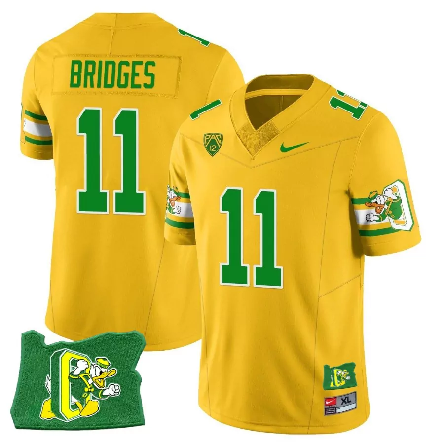 Bridges 11 Oregon Ducks Jersey Yellow Shape Men Green White Stitched