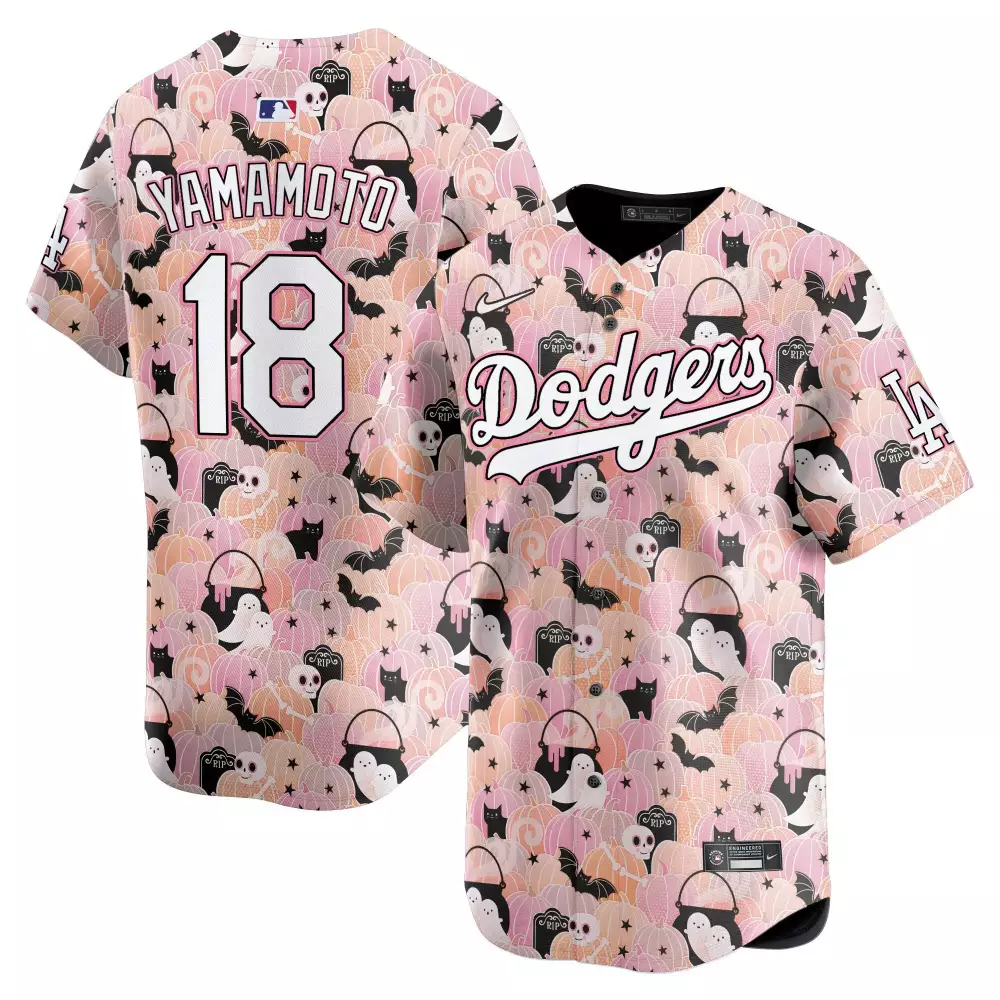 Yoshinobu Yamamoto 18 Dodgers Jersey Pink Halloween Men Alternate Custom Design White