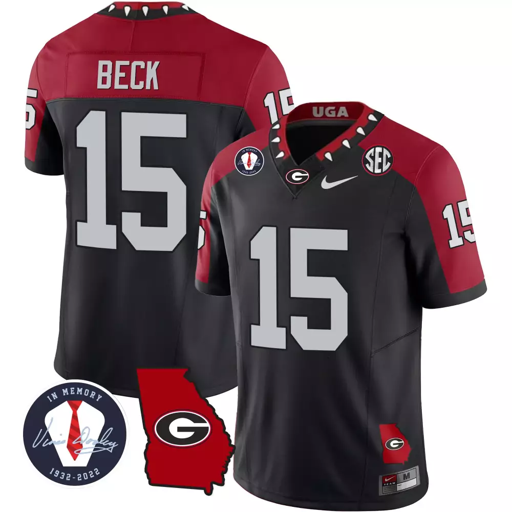 Beck Bulldogs 15 Georgia Jersey Black In Memory Vince Dooley Uga 1932-2022 Men Red