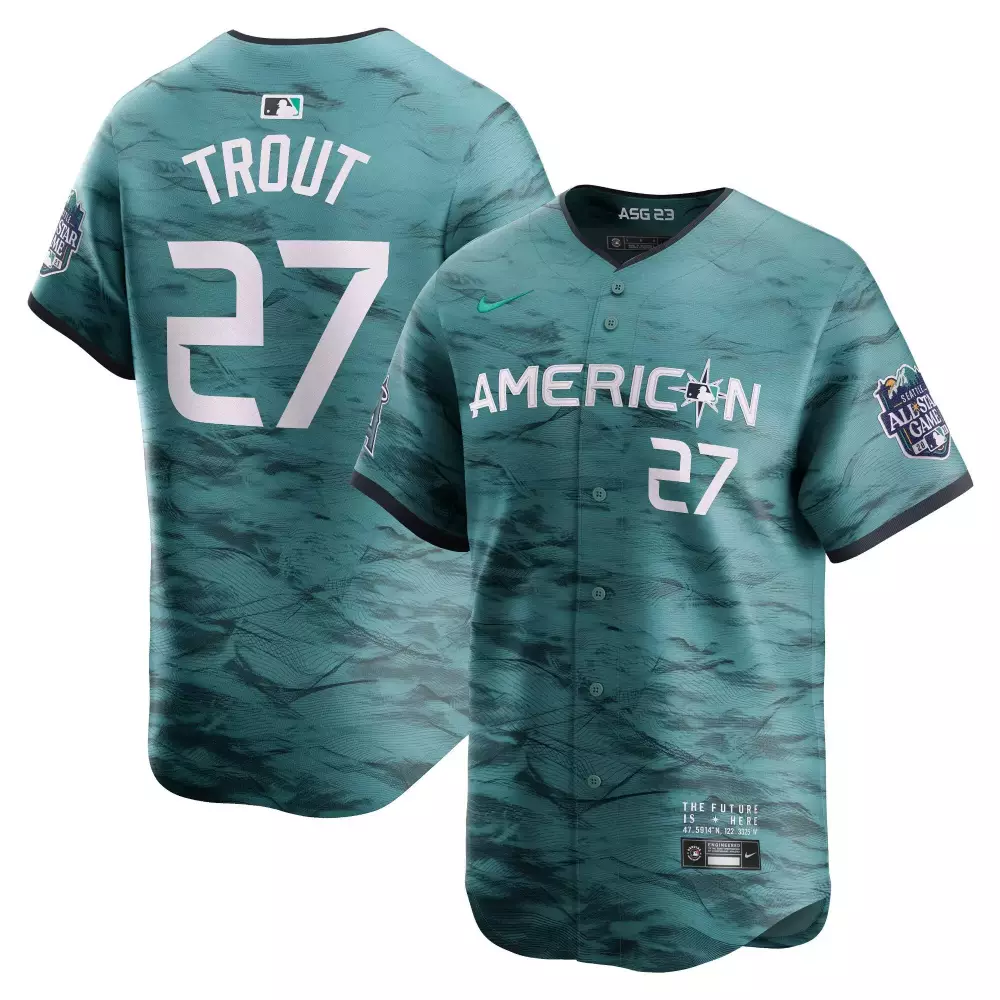 Mike Trout 27 American League Jersey Teal MLB All-star Game Seattle 2023 Men Custom Design