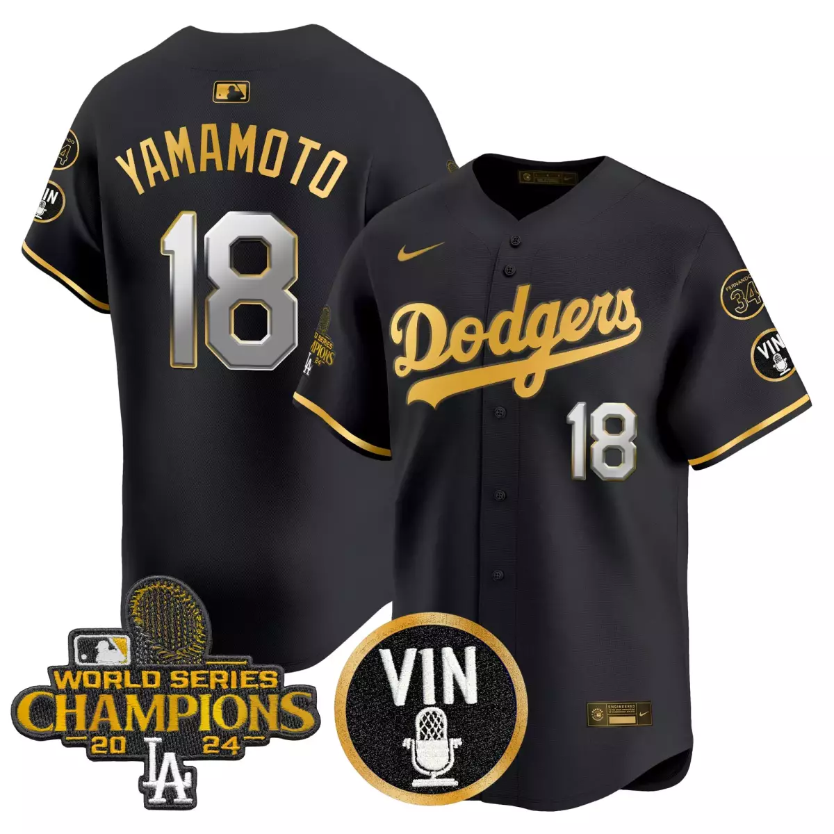 Bryant Vin 18 Dodgers Jersey Black World Series Champions 2024 (microphone Logo)