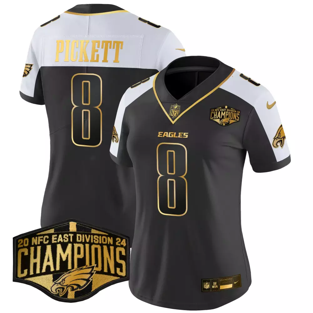 Kenny Pickett 8 Eagles Jersey Black 2023 NFC East Division Champions Women Game White