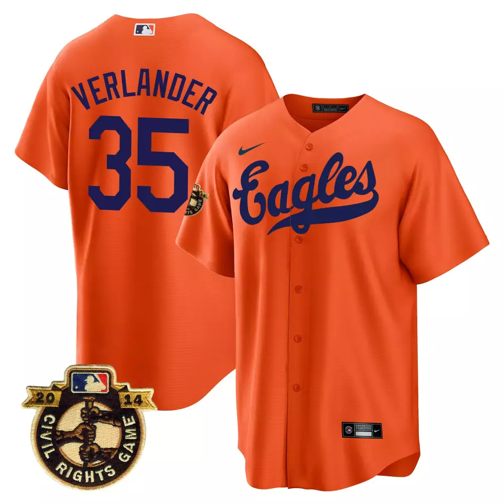 Justin Verlander 35 Eagles Jersey Orange Civil Rights Game 2014 Men Navy Blue All