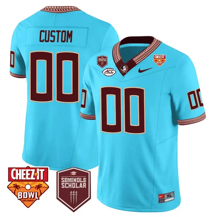 Custom Florida State Jersey Light Blue Cheez-it Bowl 2023 Seminole Scholar Men Maroon