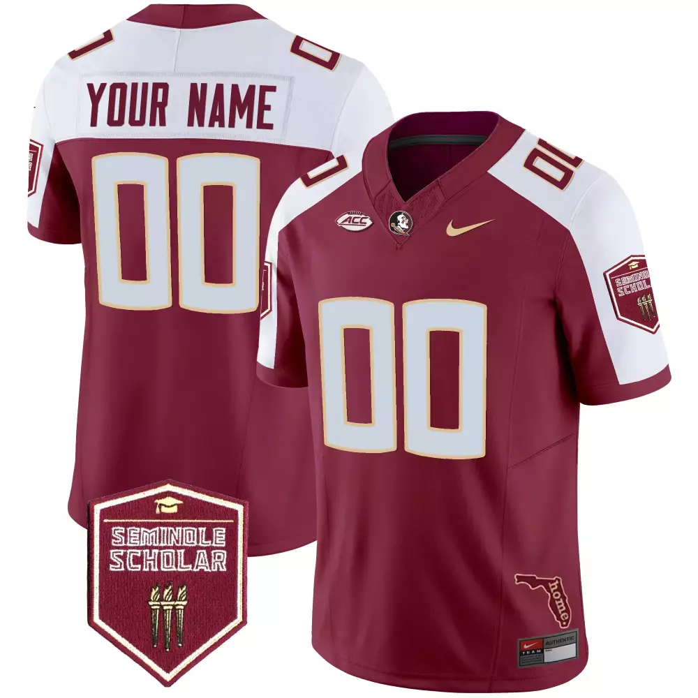 Custom Florida State Seminoles Jersey Maroon Seminole Scholar Outline Men White Gold
