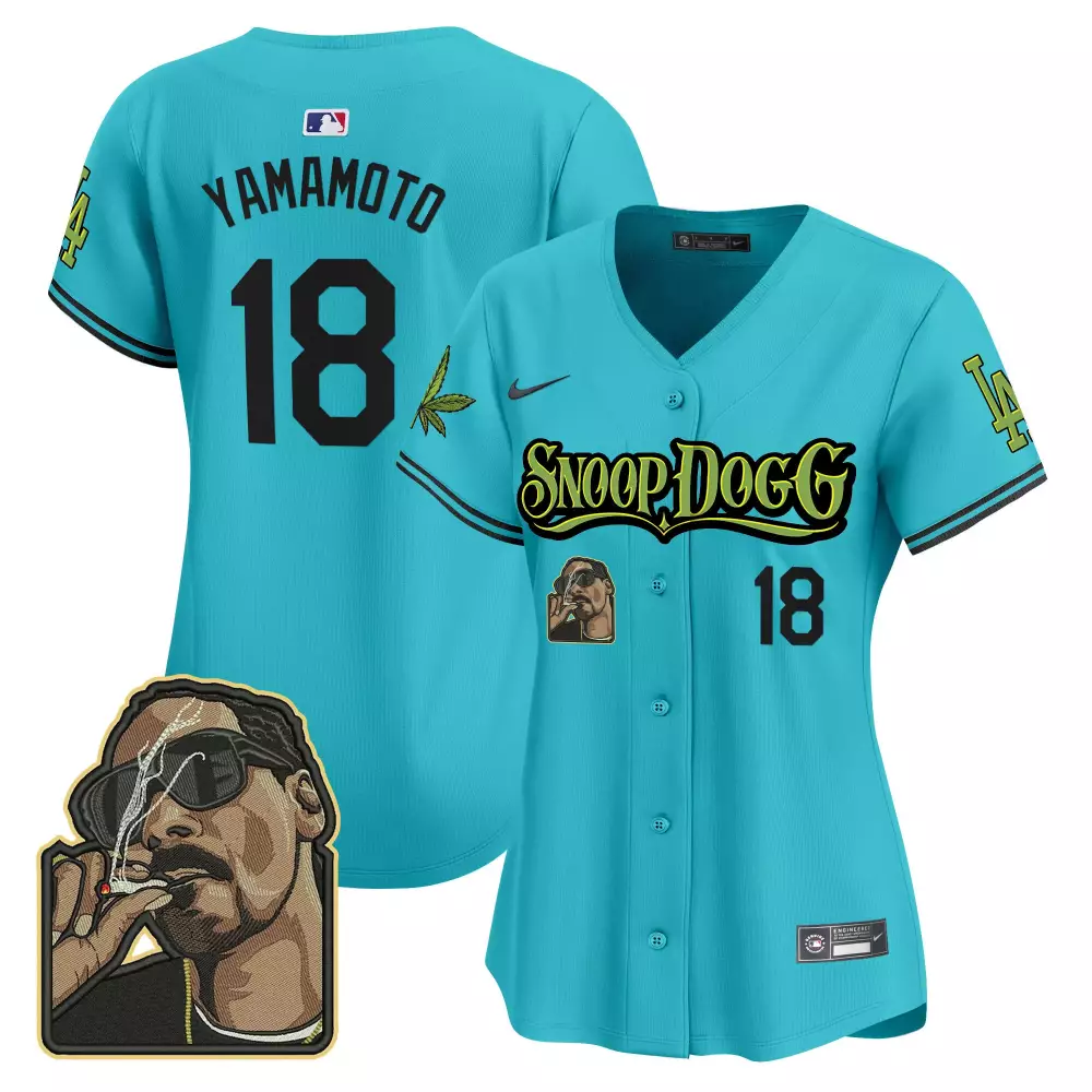 Vaughn Aqua 18 Jersey Snoop Dogg Los Angeles Dodgers Marijuana Leaf Portrait Men