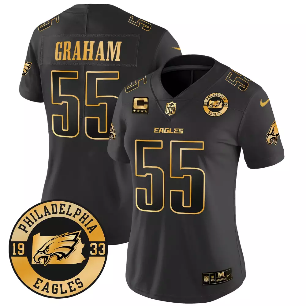 Brandon Graham 55 Eagles Jersey Black Blackout Four Stars Men Player Gold Vapor Limited