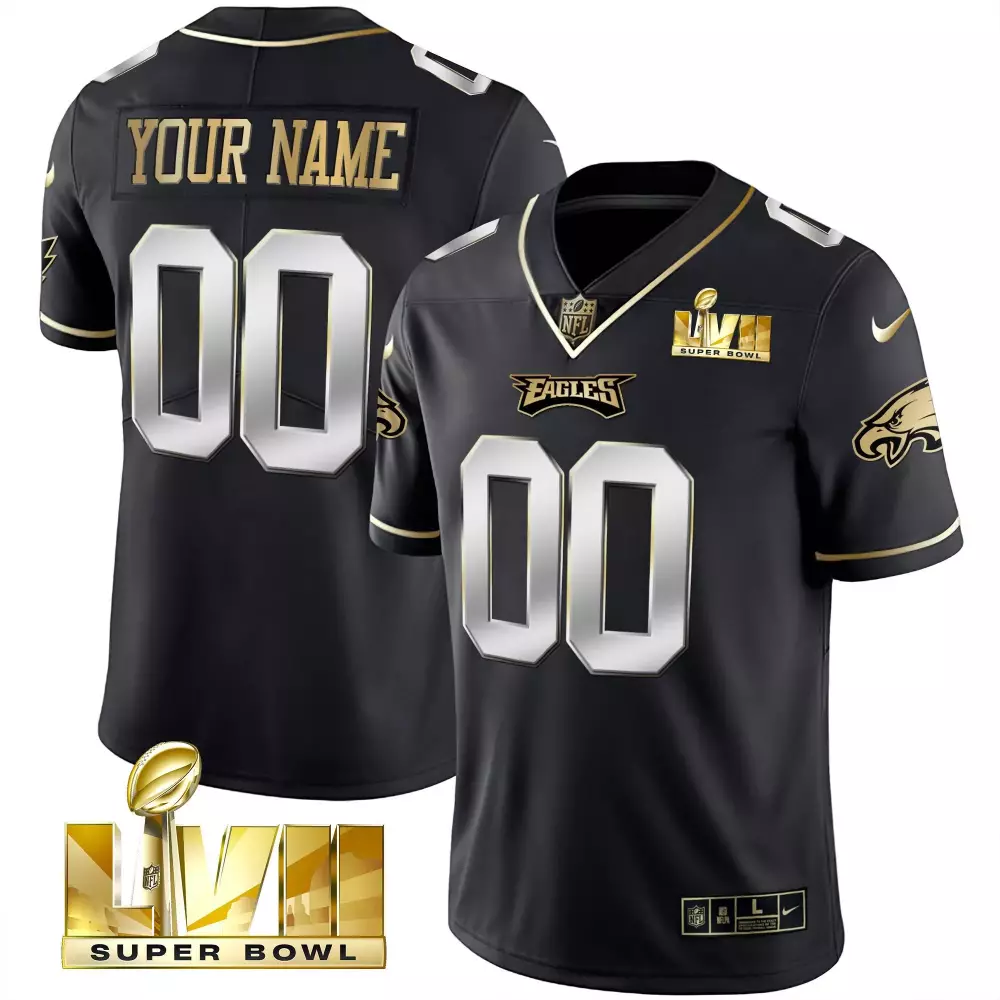 Custom Eagles Jersey Black Super Bowl Lvii Men Gold Silver All Stitched Vapor