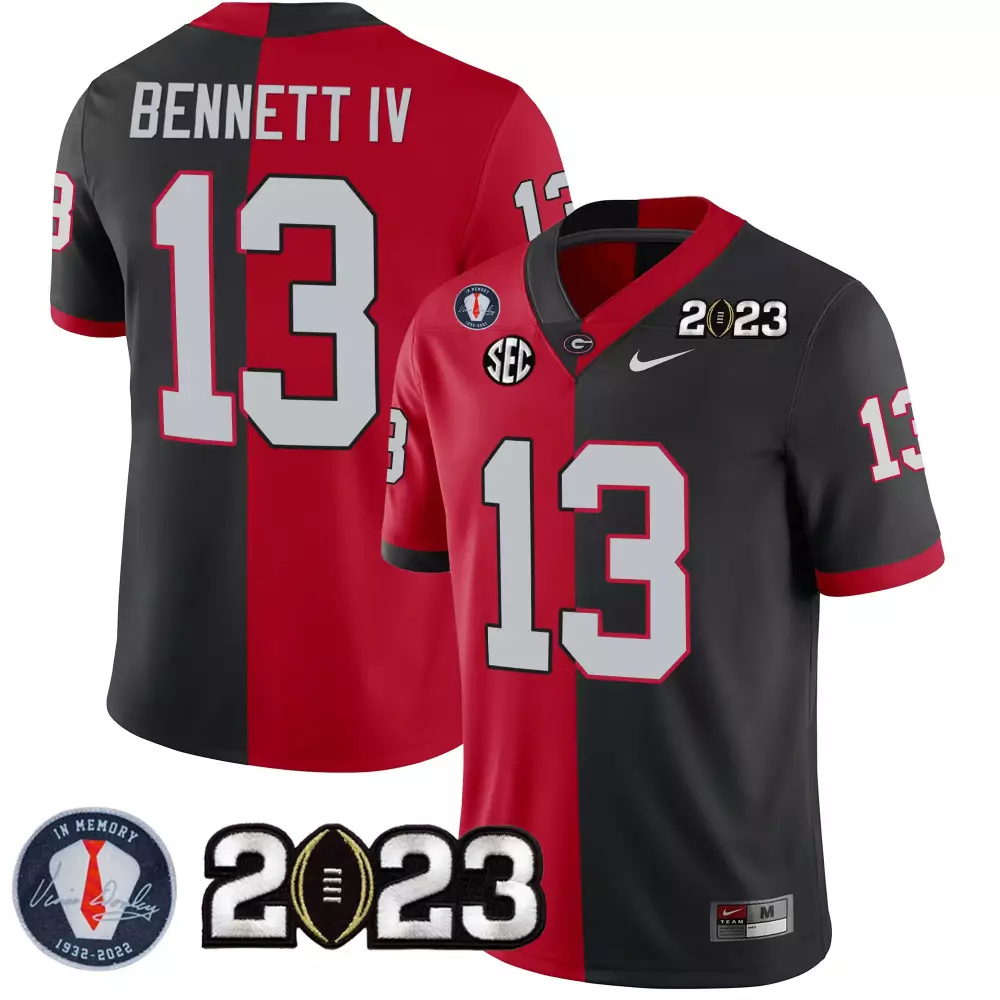 Bennett Iv 13 Georgia Bulldogs Jersey Red In Memory Vivian Conley 1932-2022 Championship 2022 Cfp National 2023