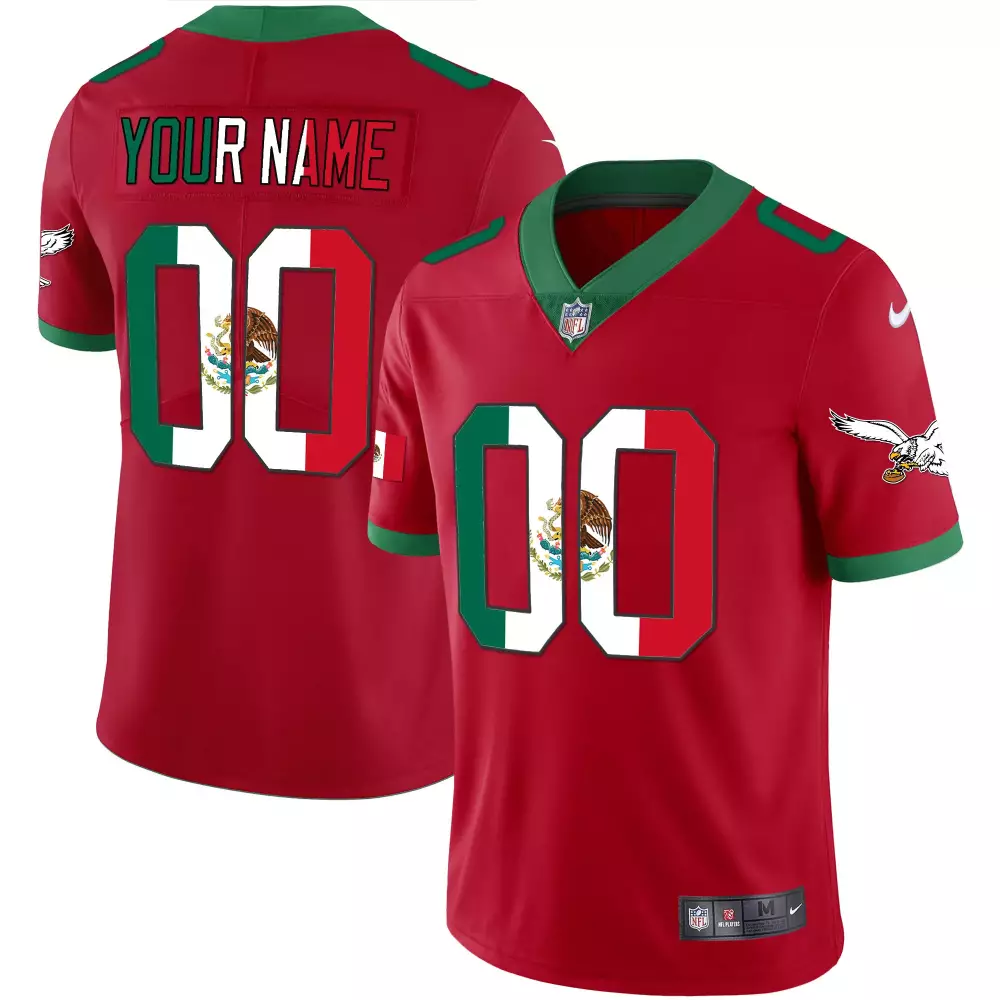 Custom Jersey Red Mexico Split Design Green White All Stitched Vapor