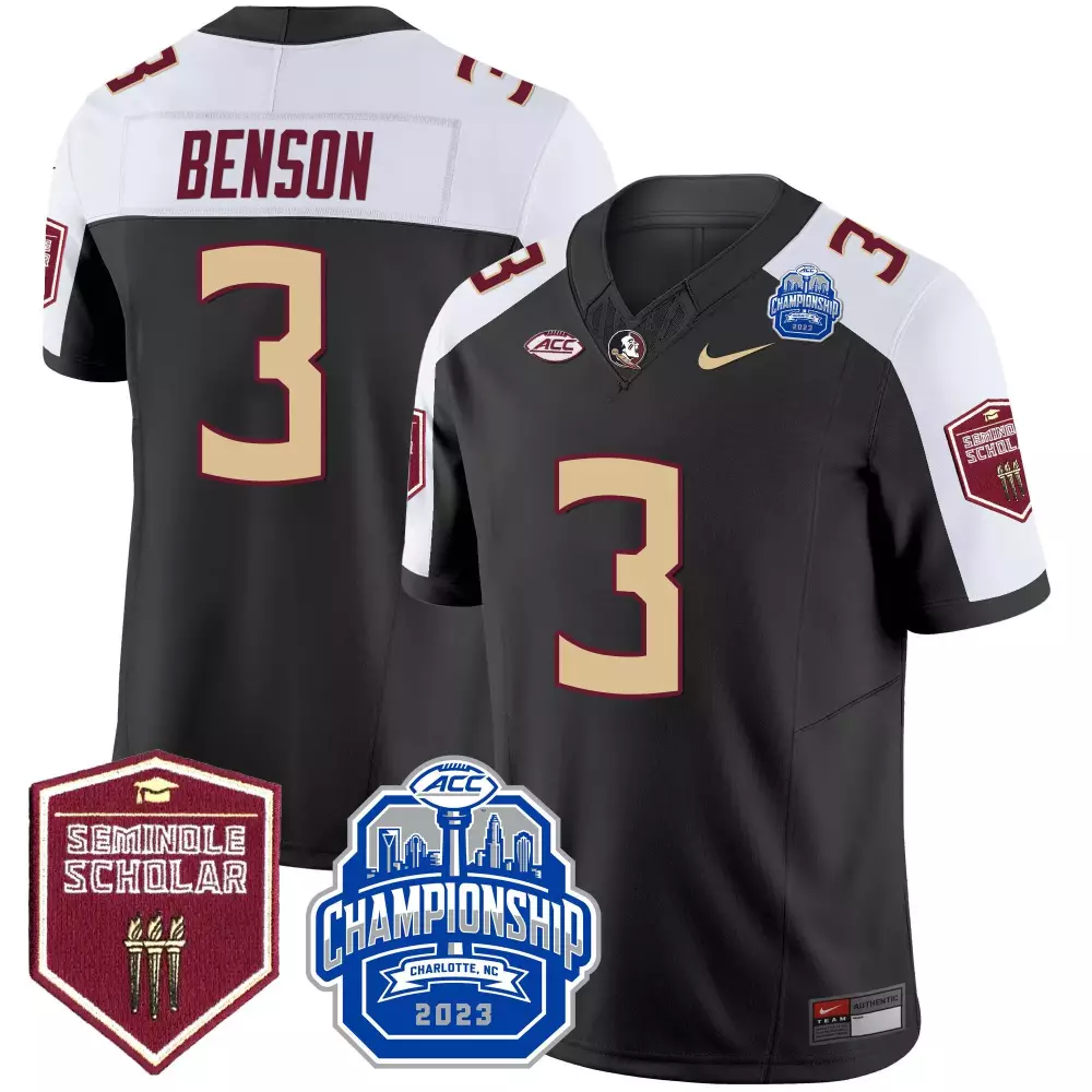 Trey Benson 3 Jersey Black Florida State Seminoles Championship Charlotte Nc 2023 Seminole Scholar