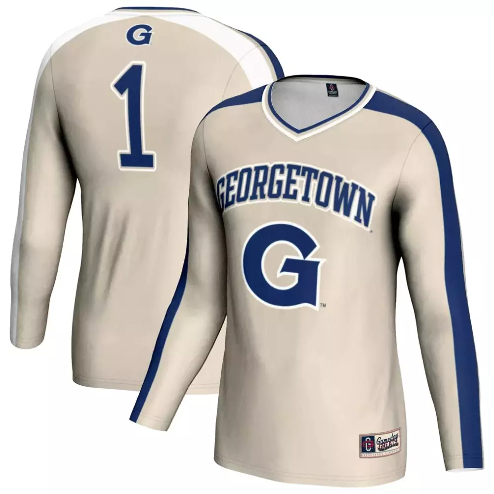 Custom Georgetown 1 Jersey Beige Blue White Gameday Unisex Fashion