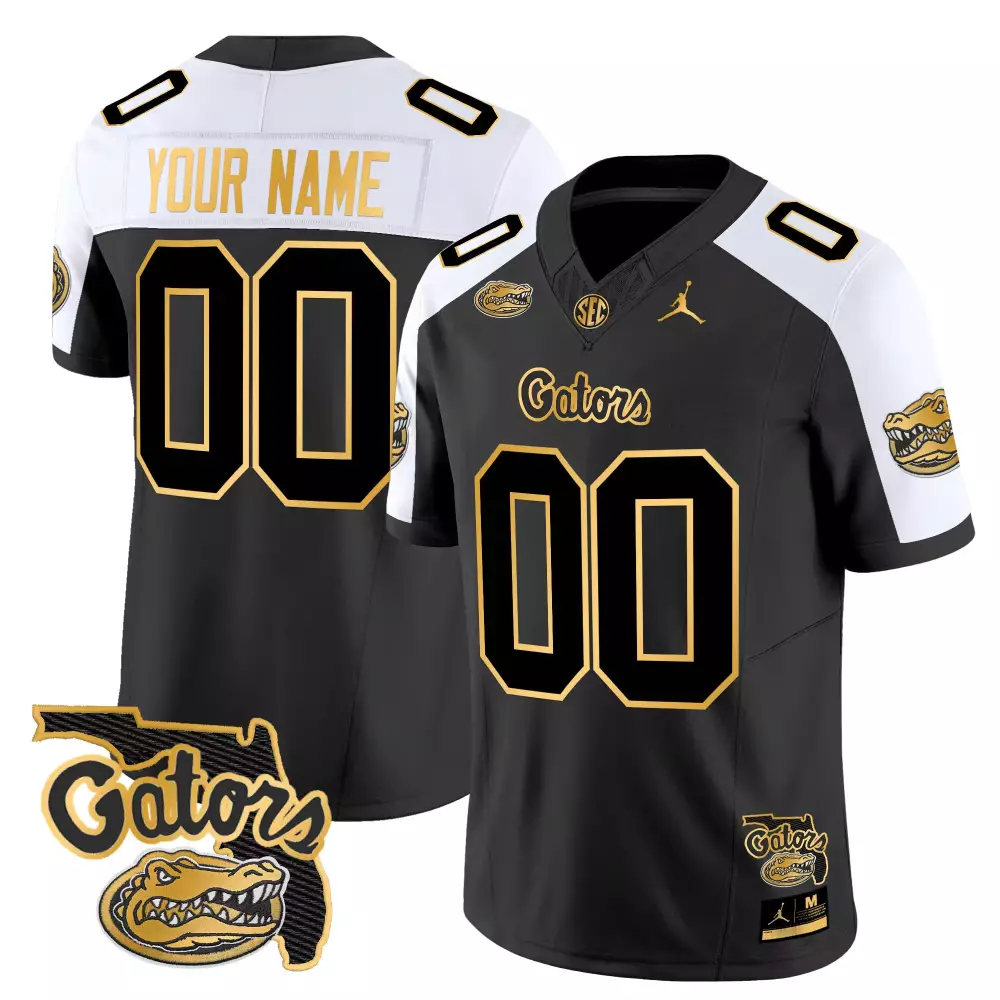 Custom Florida Gators Jersey Black Jordan Brand Script Men White Gold Vapor Stitched