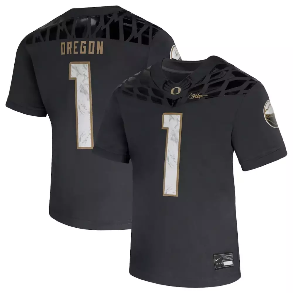 Storm Duck 1 Oregon Ducks Jersey Black Team Men Split Design White Gold Vapor