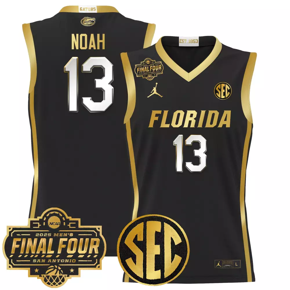 Trent Noah 13 Florida Gators Jersey Black 2025 Men's Final Four Men Gold White Stitched