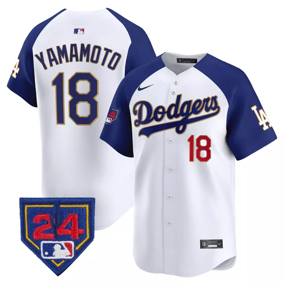 Yamamoto Training 18 Dodgers Jersey White LA Men Alternate Blue Gold Vapor Premier