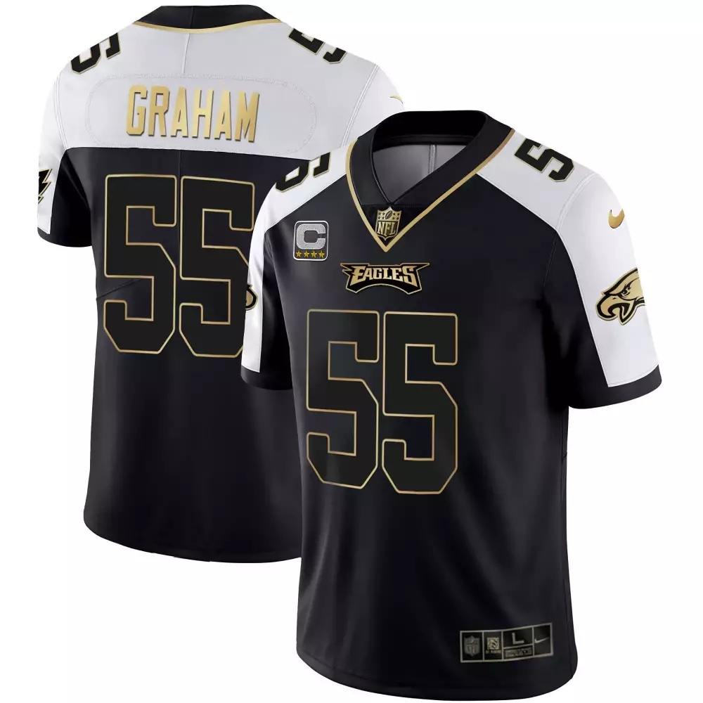 Brandon Graham 55 Eagles Jersey Black Captain Men Standard White Gold Alternate Vapor