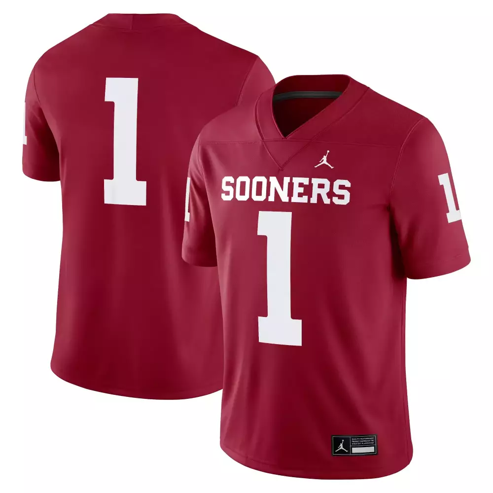 Custom Oklahoma Sooners 1 Jersey Crimson Men White All Stitched Vapor