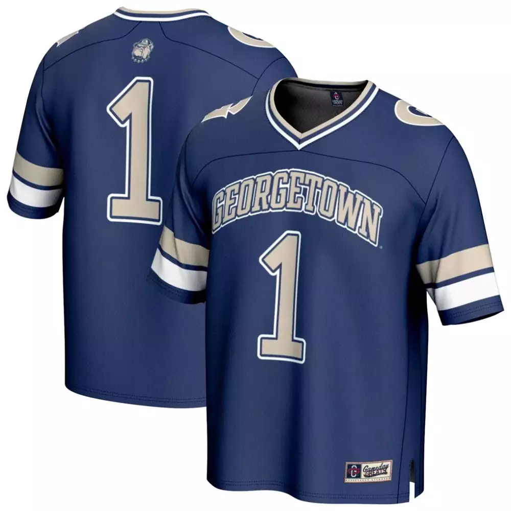 Custom Georgetown Hoyas 1 Jersey Navy Blue Athletics Men Tan White Gameday Fashion