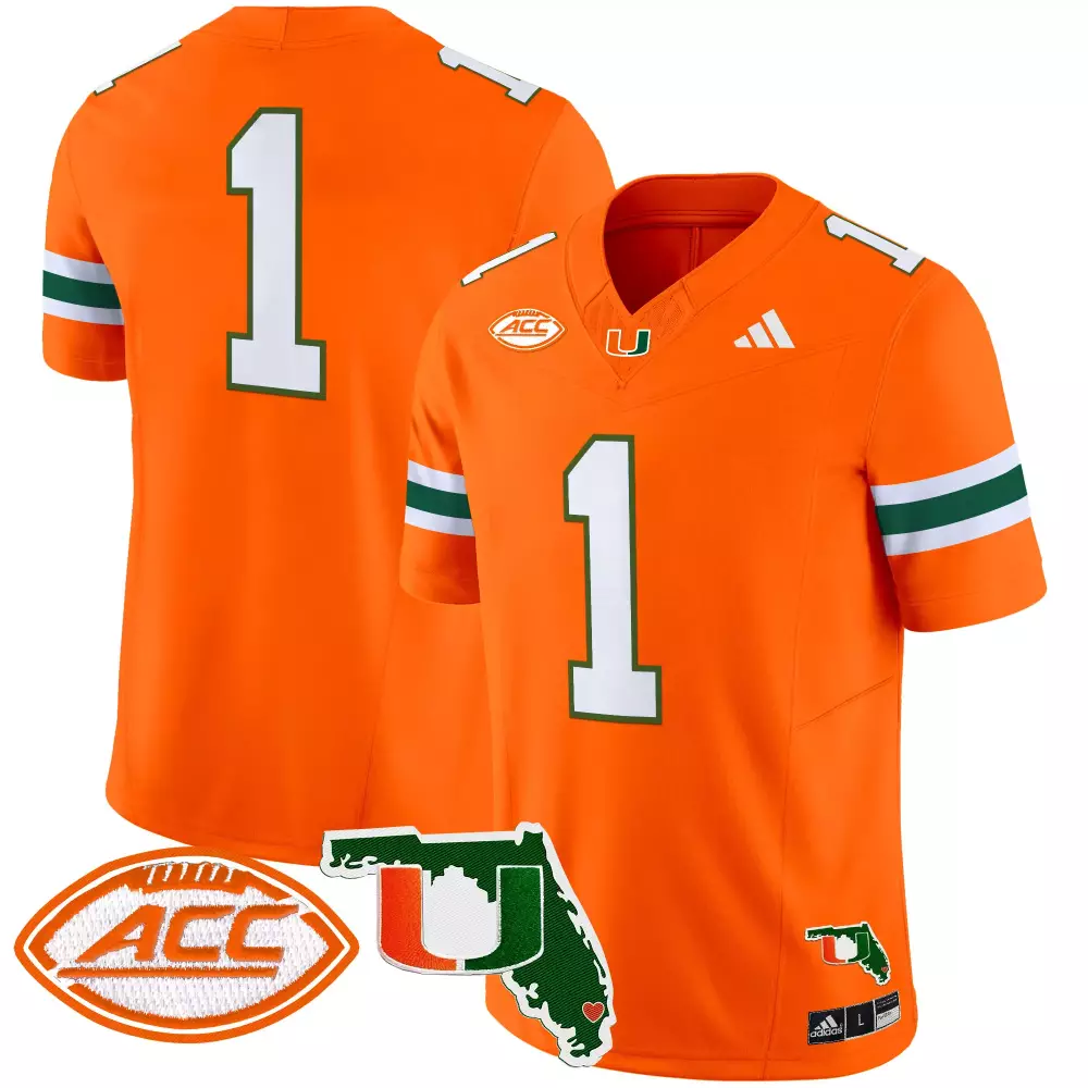 Williams 1 Miami Hurricanes Jersey Orange Florida Outline Heart Men Green White Vapor