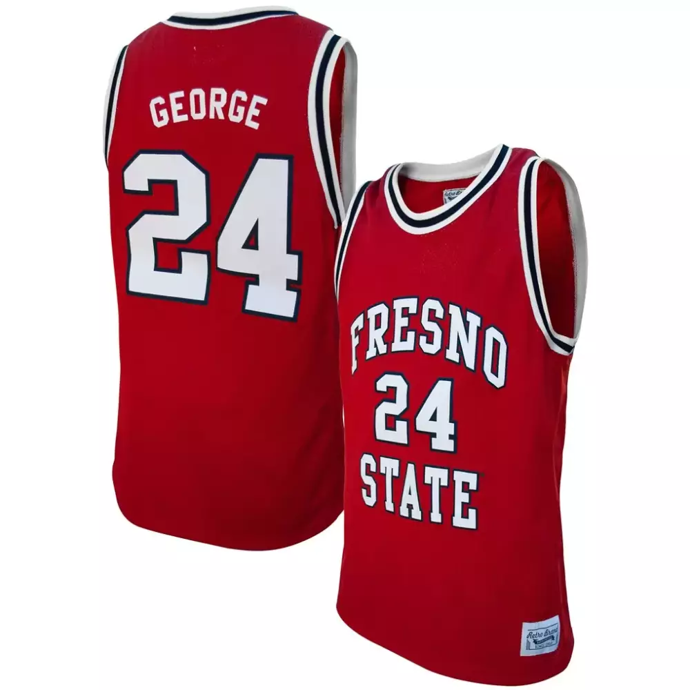 Paul George 24 Fresno State Jersey Red Men White Navy
