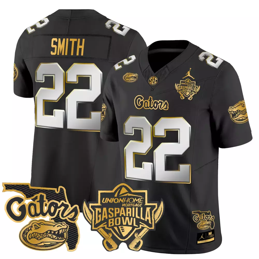 Smith 22 Gators Jersey Black Gasparilla Bowl Men Gold Silver Stitched