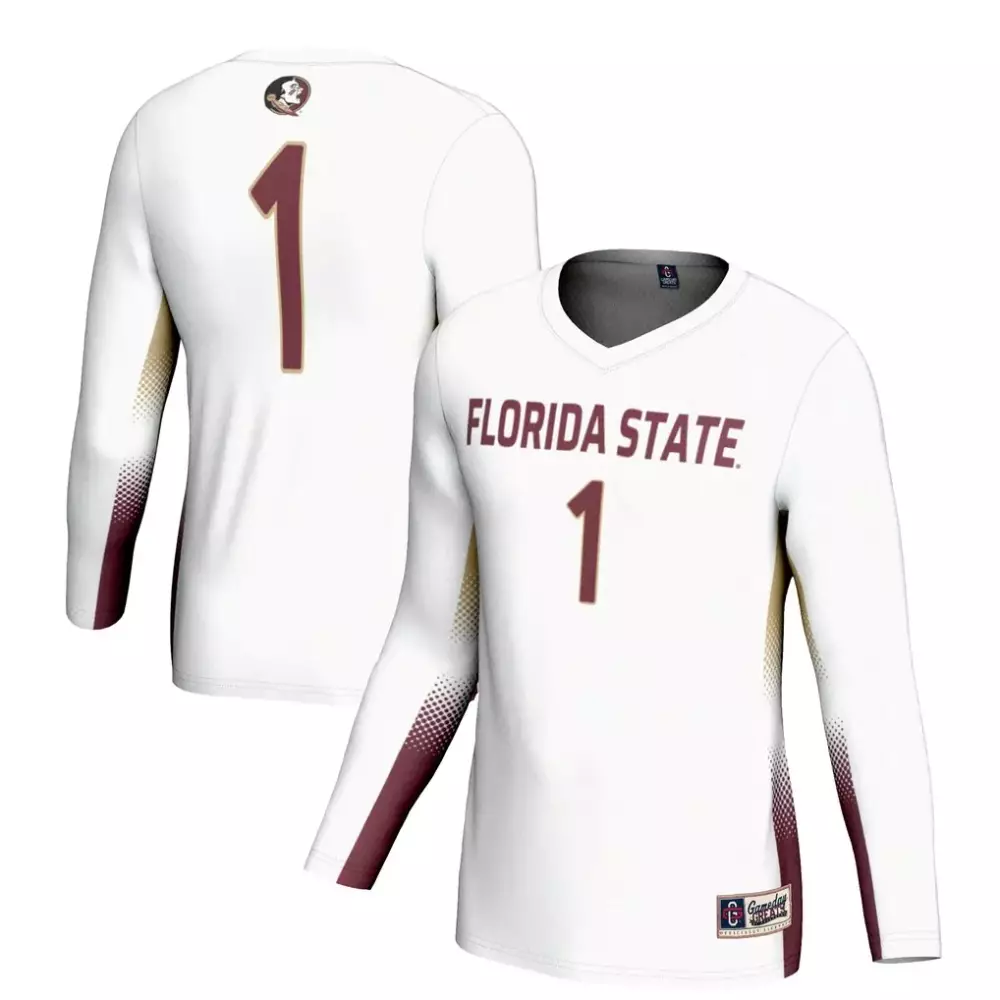 Custom Florida State 1 Jersey White Gameday Long Sleeve Split Design Maroon Gold