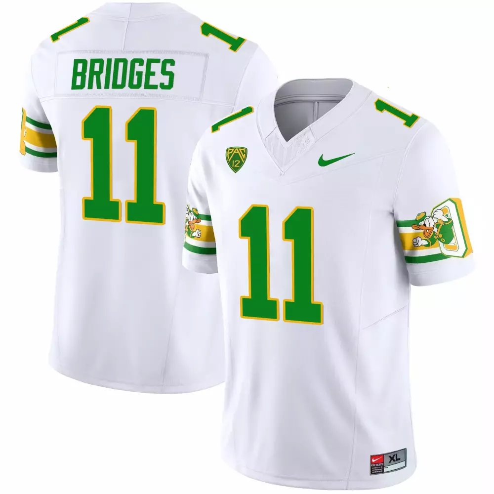 Bridges 11 Oregon Ducks Jersey White Men Green Yellow Stitched
