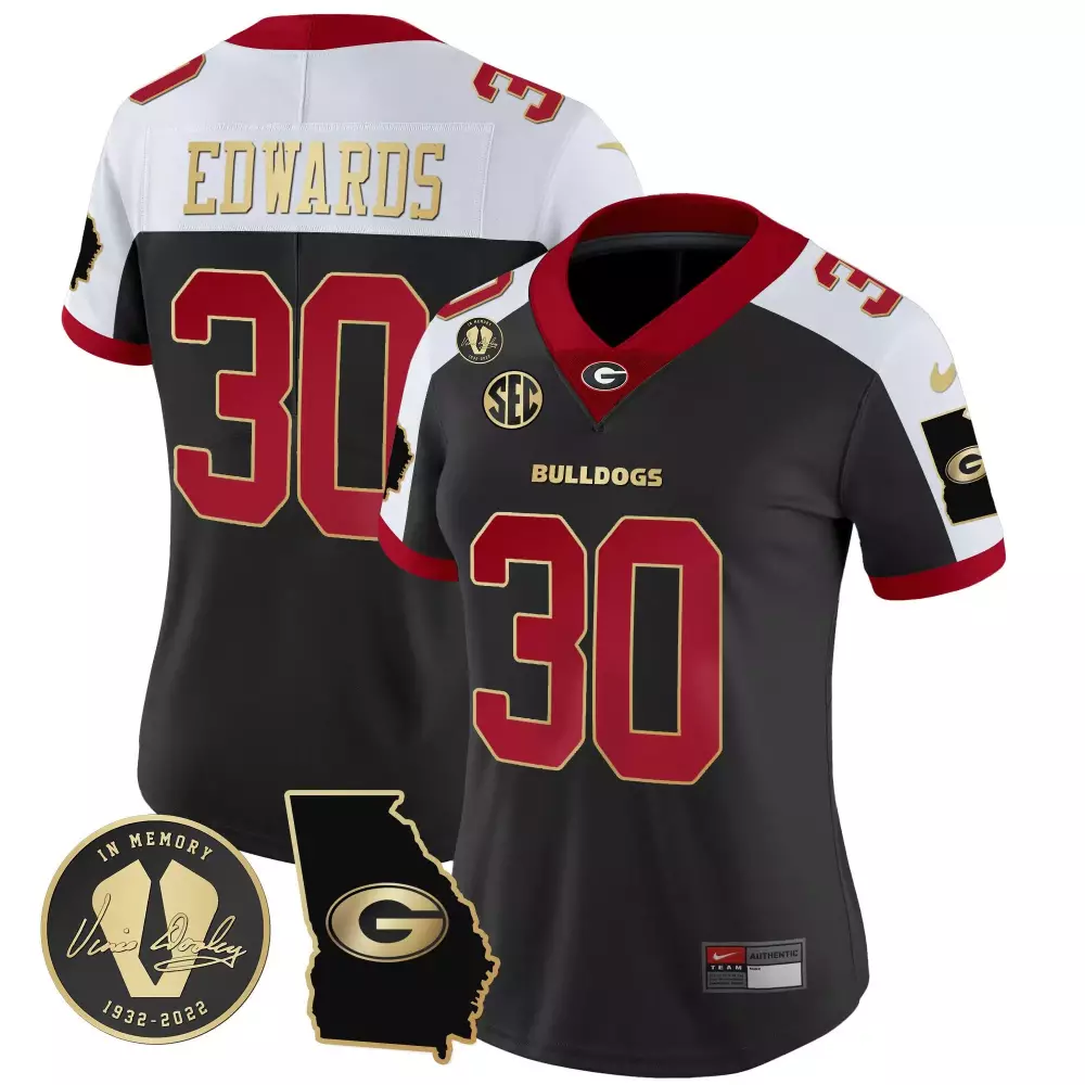 Daijun Edwards 30 Jersey Black In Memory Vince Dooley Georgia Bulldogs 1932-2022