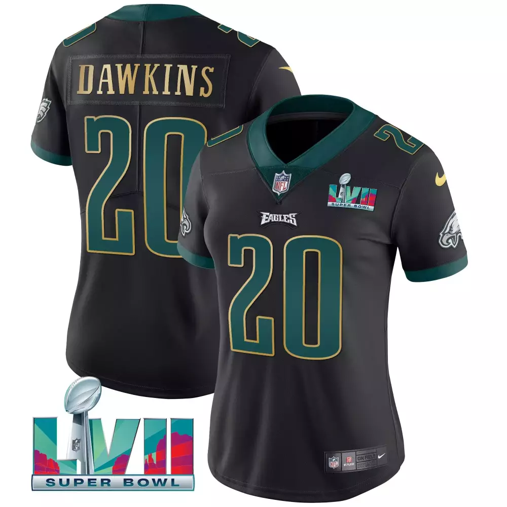 Brian Dawkins 20 Eagles Jersey Black Super Bowl Lvii Women NFL Green Gold All Stitched