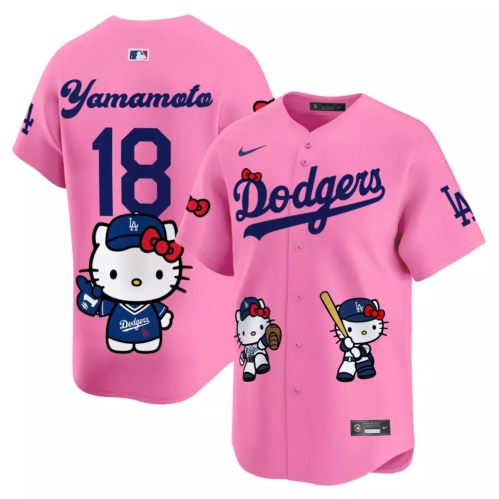 Yoshinobu Yamamoto 18 Dodgers Jersey Pink Hello Kitty Men Blue White Unisex Vapor