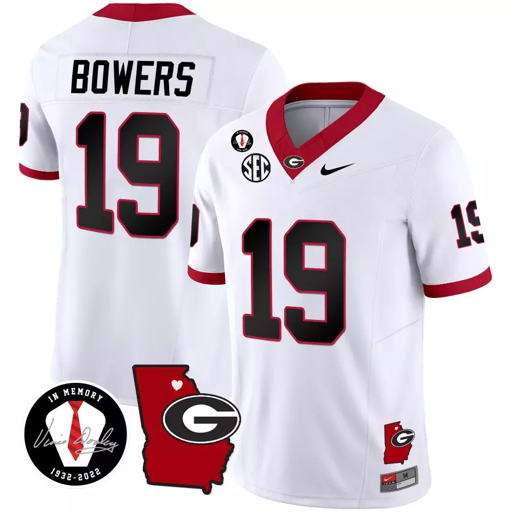 Brock Bowers 19 Georgia Bulldogs Jersey White In Memory Vince Dooley 1932-2022 2022