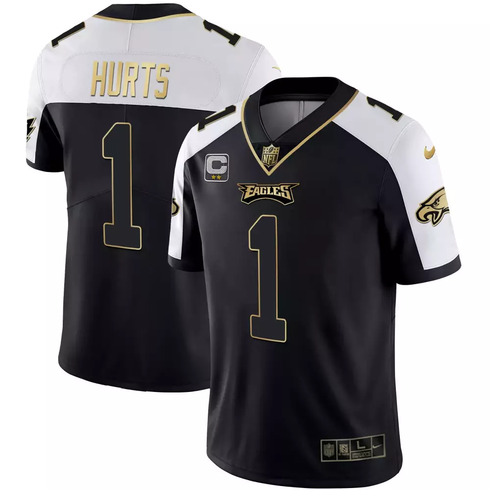 Jalen Hurts 1 Eagles Jersey Black Men Replica White Gold Alternate Vapor Limited