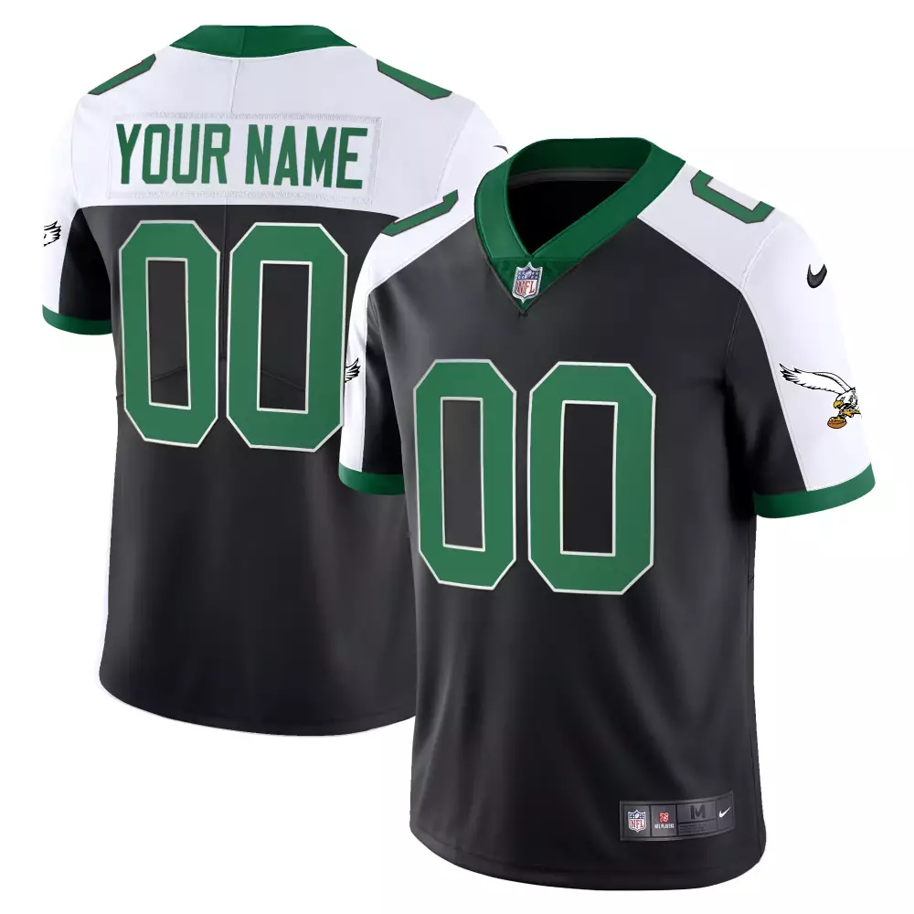 Custom Philadelphia Eagles Jersey Black Men Alternate Split Design White Green All