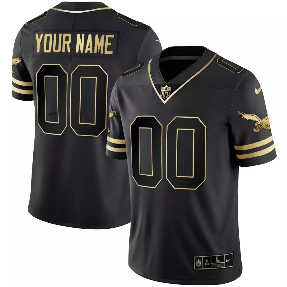 Custom Philadelphia Eagles Jersey Black Men Gold Vapor All Stitched