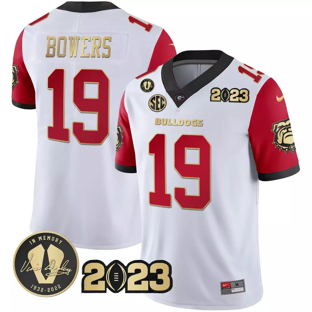 Bowers Bulldogs 19 Jersey White 2023 Championship Georgia Memory Vinny Dooley 1932-2022