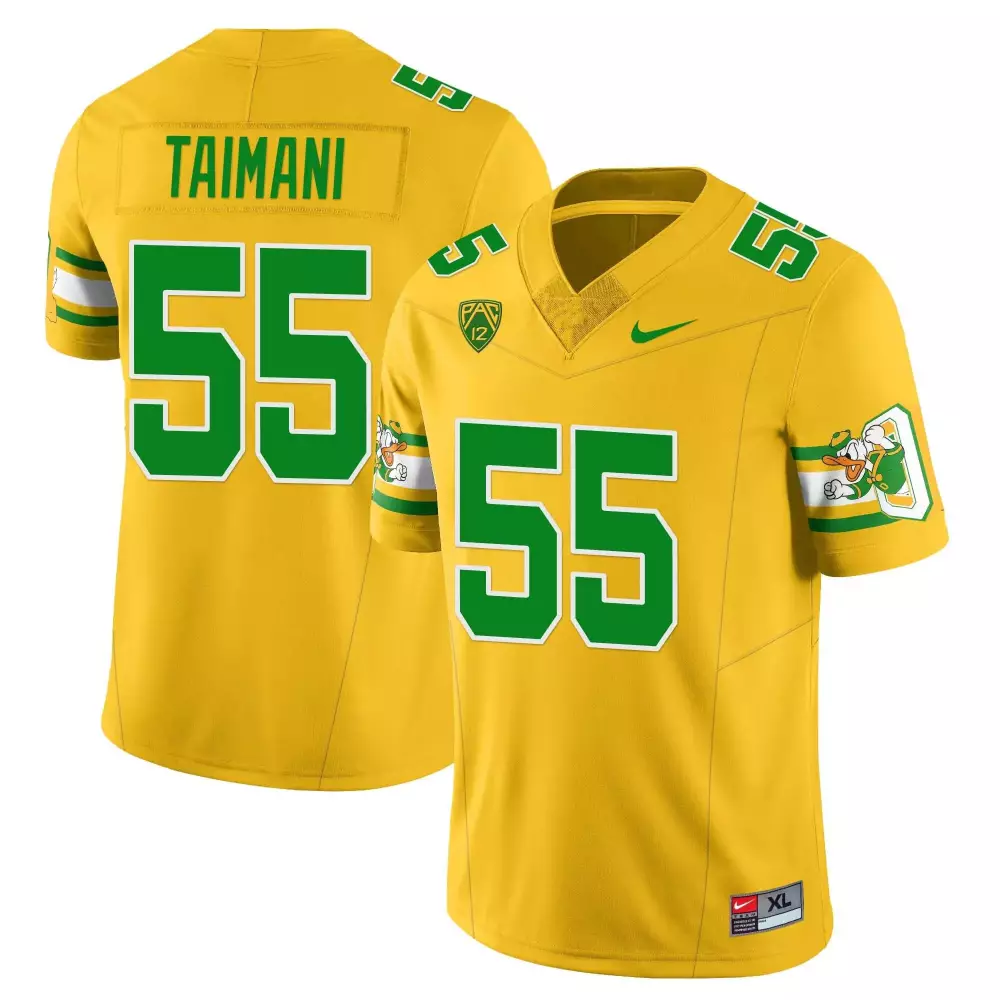 Sam Taimani 55 Oregon Ducks Jersey Yellow Donald Duck Men Green White Throwback Stitched